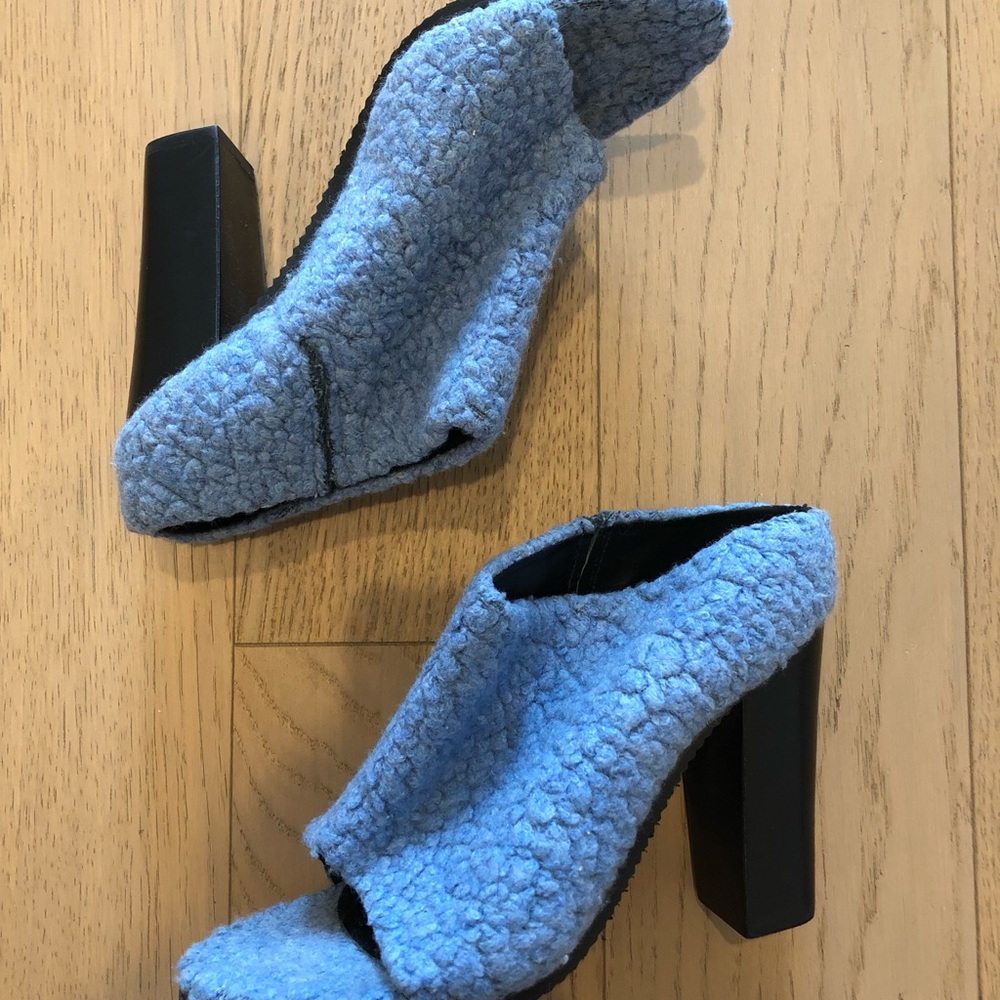 Tibi Blue Shearling Open-Toe Mules
